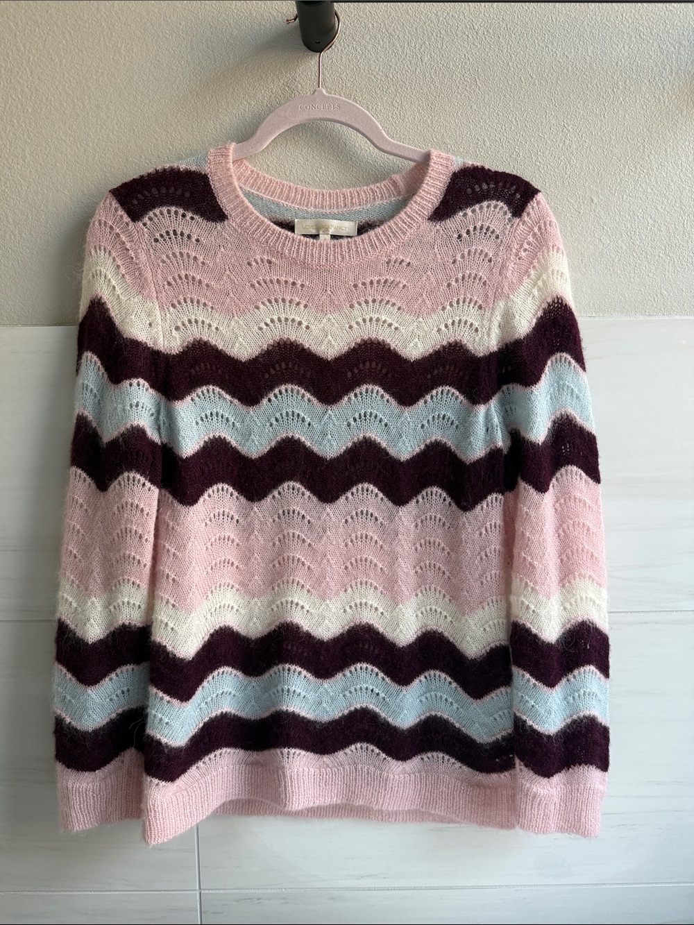 LoveShackFancy fancy Soft Wave Knit Sweater in Pink, Cream & Blue size small